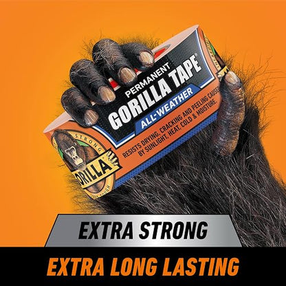 Gorilla Cinta adhesiva impermeable para todo tipo de clima, resistente a los rayos UV y a la temperatura, 1.9 pulgadas x 25 yardas, color negro (paquete de 1)
