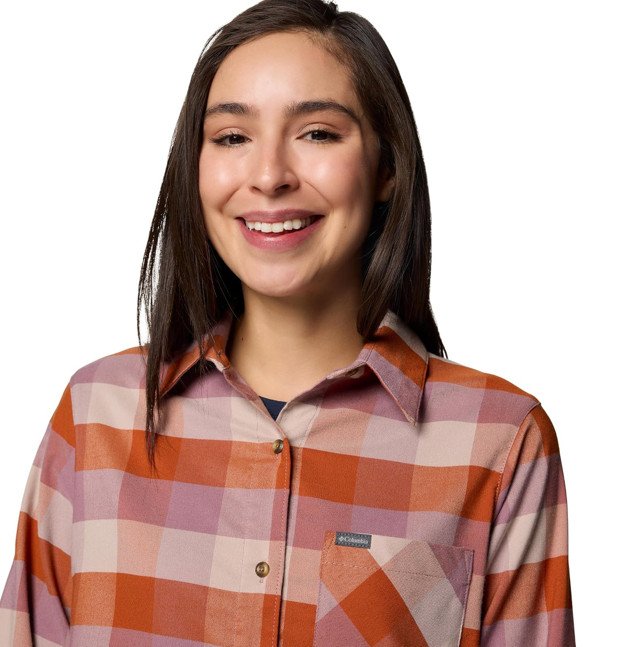 Columbia Camisa de Franela Port Hope Peak Verde Manga Larga Botón a Cuadros Regular para Mujeres