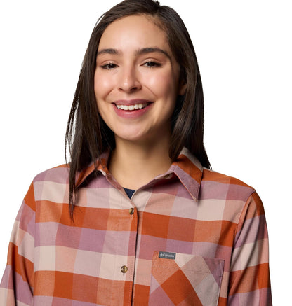 Columbia Camisa de Franela Port Hope Peak Verde Manga Larga Botón a Cuadros Regular para Mujeres