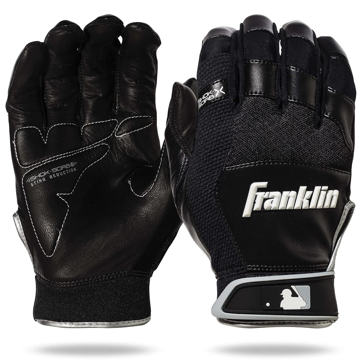 Franklin Sports Guantes de Bateo MLB Shok-Sorb X - Adulto, pequeño - Negro - Negro