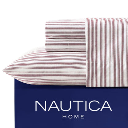 Nautica Juego de Sábanas de Percal 100% Algodón - Coleridge Stripe Red - Individual