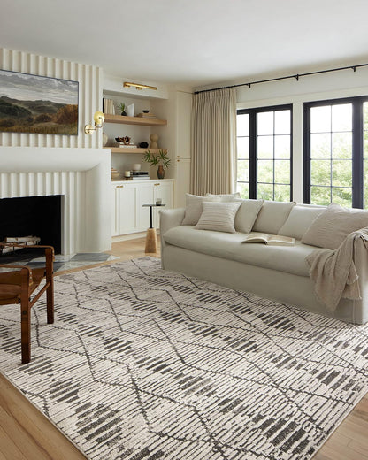 Loloi Tapete Decorativo Kamala, Diseño Marroquí - Rectangular - Charcoal - Dove - 3'10" x 2'3" (Rectangular)