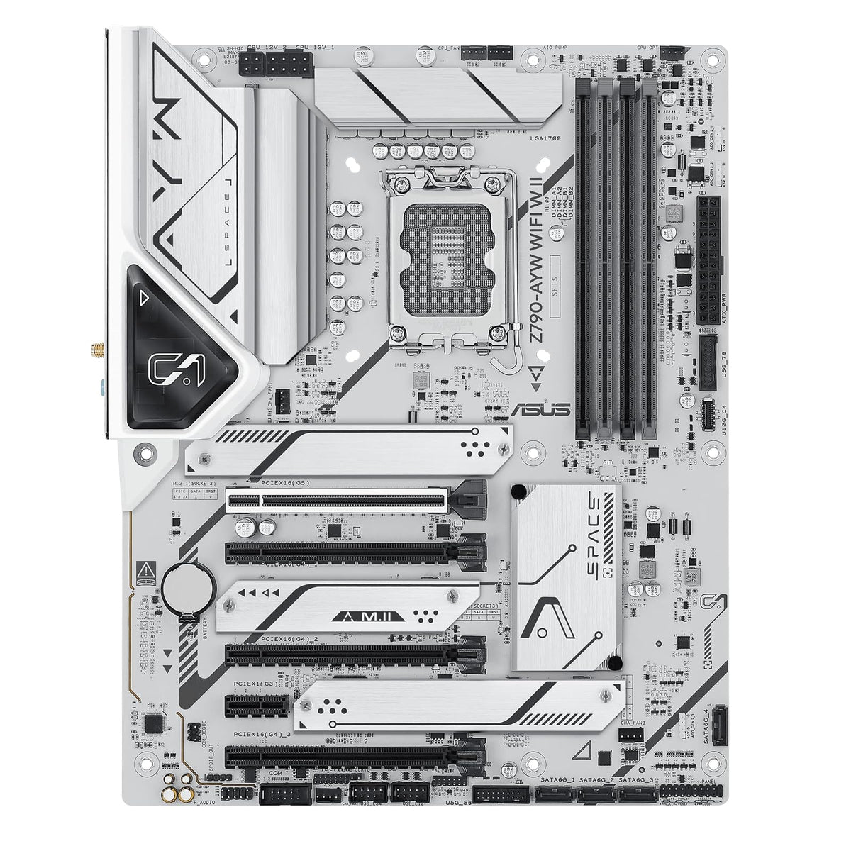 ASUS Z790-AYW WiFi W II Intel Z790 (LGA 1700) ATX Placa Base con PCIe® 5.0, 3X M.2, 12+1 DrMOS, DDR5, WiFi 6, 2.5Gb LAN, HDMI, USB 10Gbps Type-C®, USB 10Gbps Type-C®, Thunderbolt™, USB4®, Aura Sync