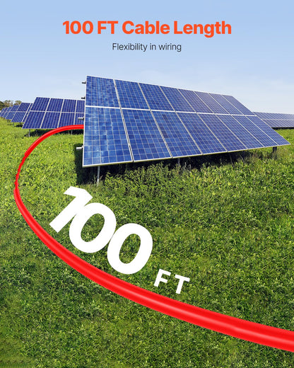 VEVOR - Cable de extensión de panel solar de 100 pies, cable de extensión solar de 10 AWG con conectores impermeables hembra y macho, cable fotovoltaico de 6 mm² para paneles solares del hogar, barco