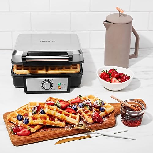 ChefMan Wafflera 4 Rebanadas, Waffles Perfectos, Estilo Belga, Fácil Limpieza, Sin desastres, Negro