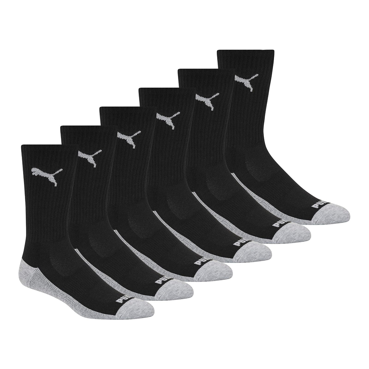 PUMA Calcetines Crew para Hombre (Paquete de 6) - 10-13 - Negro - Gris (MU92342)