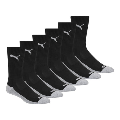 PUMA Calcetines Crew para Hombre (Paquete de 6) - 10-13 - Negro - Gris (MU92342)