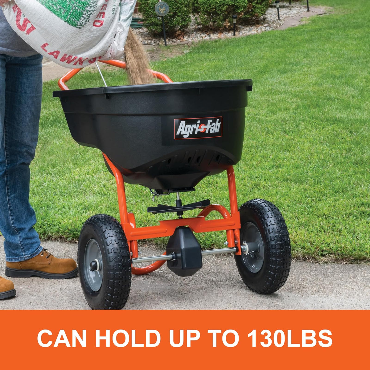 Agri-Fab 45-0614 122 Libras. Esparcidor de transmisión Push Lawn & Garden para Semillas, Fertilizantes, Sal, derretimiento de Hielo; Caminar detrás con Palanca de Control de Flujo fácil de Usar