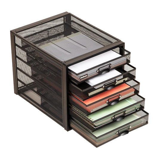 Betesh Mind Reader File Storage Drawers, Desk Organizer, Multi-Purpose, Crafts, Office, Metal Mesh, 11" L x 14" W x 11" H, Black