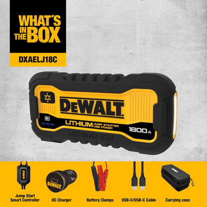DEWALT DXAELJ18C 1800 Pico Amps Jump Starter | Ión de litio, alimentación USB, estuche de transporte