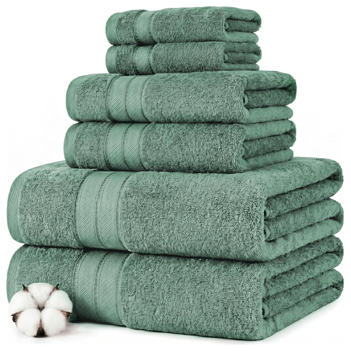 Modern Threads - Juego de Toallas de 6 Piezas 100% algodón Peinado, Toallas de baño, Toallas de Mano y paños de baño, súper absorbentes y de Secado rápido, 600 g/m², Suave y Afelpada, eucalipto - 6 Pcs Towel Set - Eucalipto