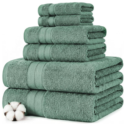Modern Threads - Juego de Toallas de 6 Piezas 100% algodón Peinado, Toallas de baño, Toallas de Mano y paños de baño, súper absorbentes y de Secado rápido, 600 g/m², Suave y Afelpada, eucalipto - 6 Pcs Towel Set - Eucalipto