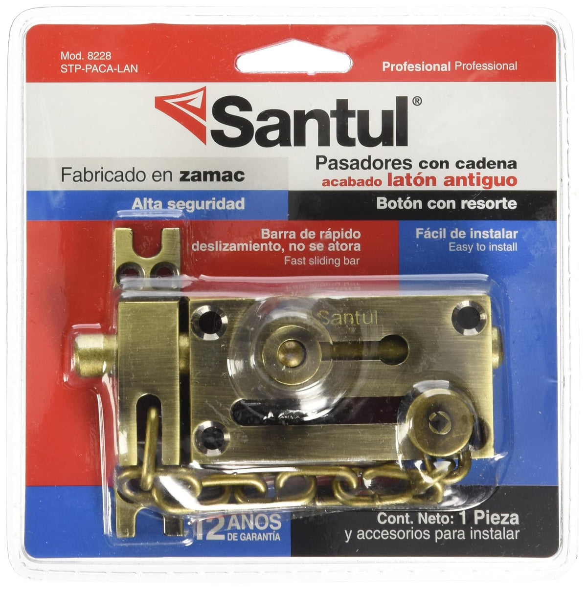 Santul 8228 Pasador para Puerta con Cadena, Latón Antiguo