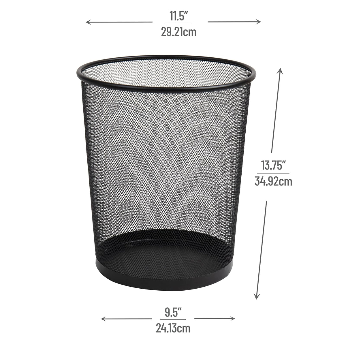 Mind Reader Mesh Trash Can, Set of 3, Waste Paper Basket, Round, Office, Metal Mesh, 11.5" L x 11.5" W x 13.75" H, Black