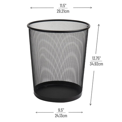 Mind Reader Mesh Trash Can, Set of 3, Waste Paper Basket, Round, Office, Metal Mesh, 11.5" L x 11.5" W x 13.75" H, Black