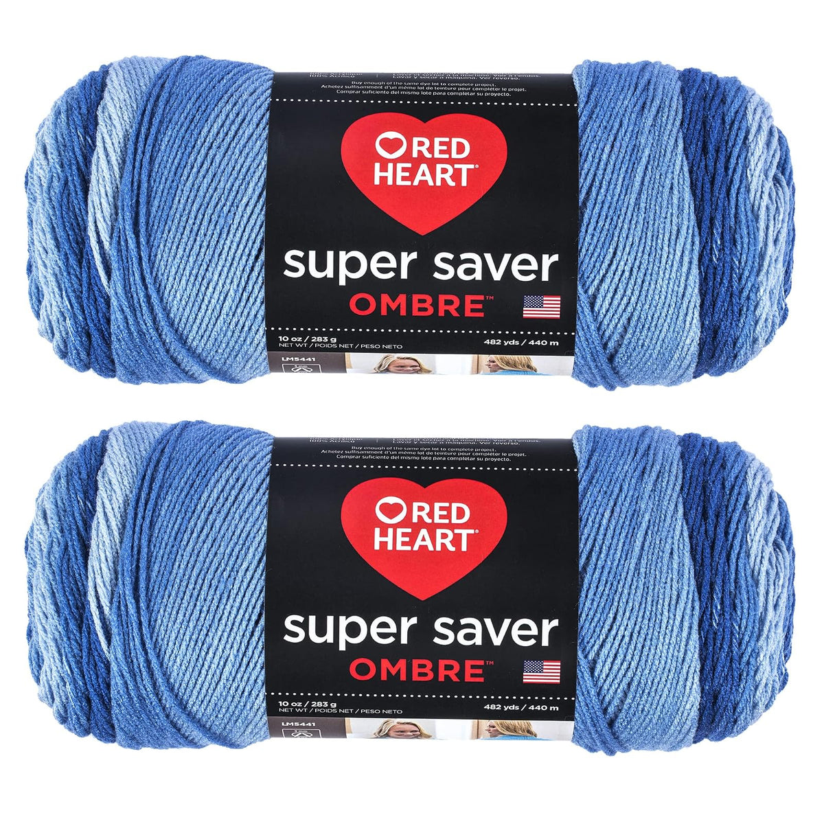Red Heart Super Saver Estambre Acrílico Jumbo, Paquete de 2, 396 g - Paquete de 2 - Azul