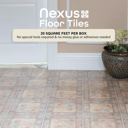Nexus - Azulejos autoadhesivos de vinilo de 12 pulgadas, 20 azulejos, 12 x 12 pulgadas, patrón de rosas españolas, despegar y pegar, suelos de bricolaje para cocina, comedor, dormitorios y baños por