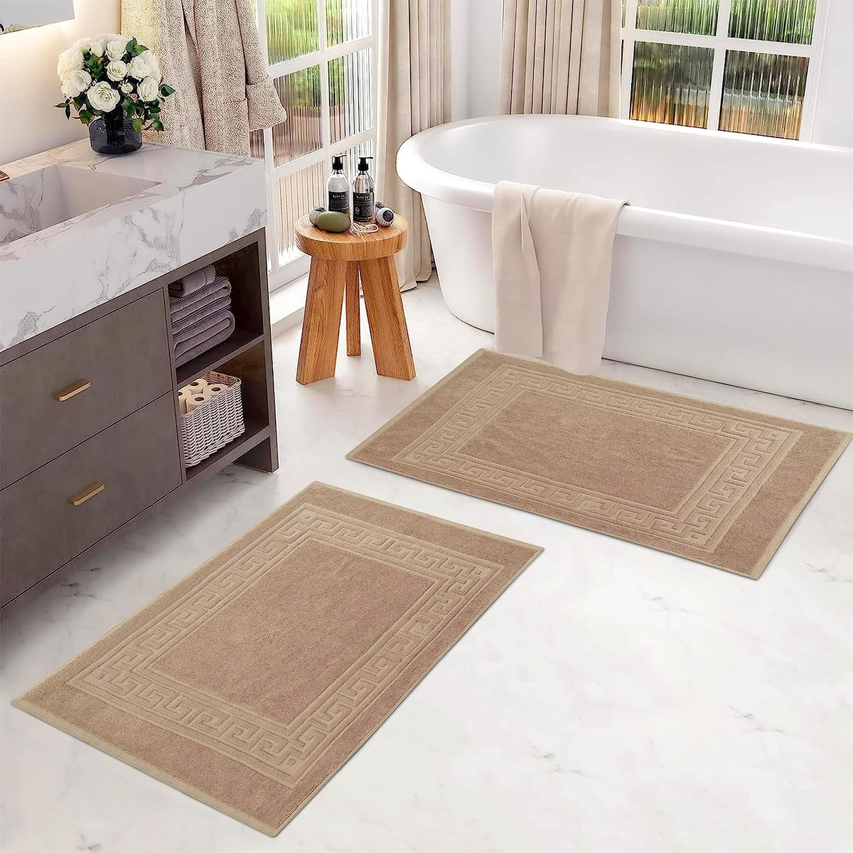 Superior, 100% Premium Long-Staple Combed Cotton, 2 Piece Bath Mat Set, Taupe