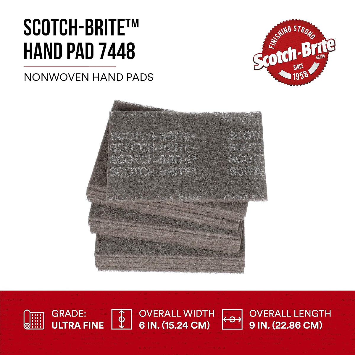 Cubitron Almohadilla de mano ultra fina, paquete de 20, 6 x 9 pulgadas, carburo de silicio, gris, para metal, madera, plástico y compuestos