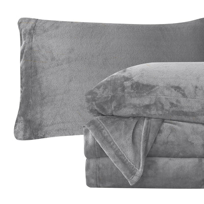 Elegant Comfort Juego de Sábanas de Franela de Terciopelo, 4 Piezas - Gris - Doble