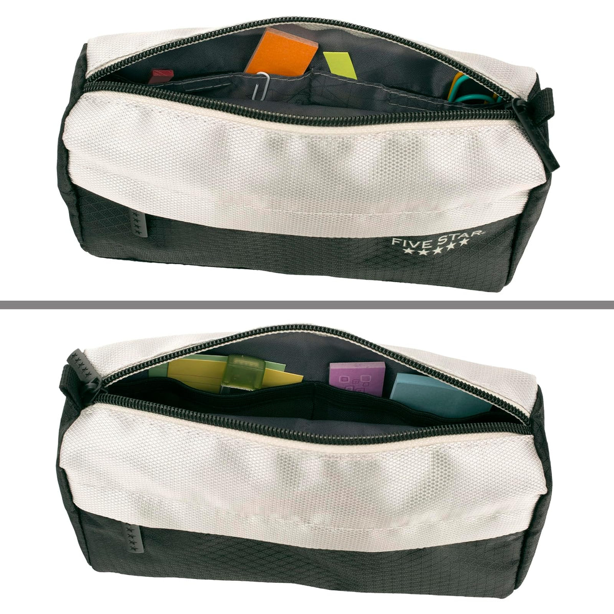 Five Star - Estuche para lápices, estuche para bolígrafos, bolsa con cierre de 9 bolsillos, organizador de almacenamiento para suministros escolares, auriculares, cargadores, cables, maquillaje, negro