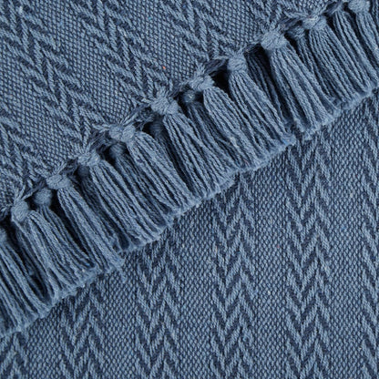 DII - Manta rústica de algodón texturizada con flecos para silla, sofá, pícnic, acampada, playa y uso diario, 50 x 60 pulgadas, azul francés con textura tonal