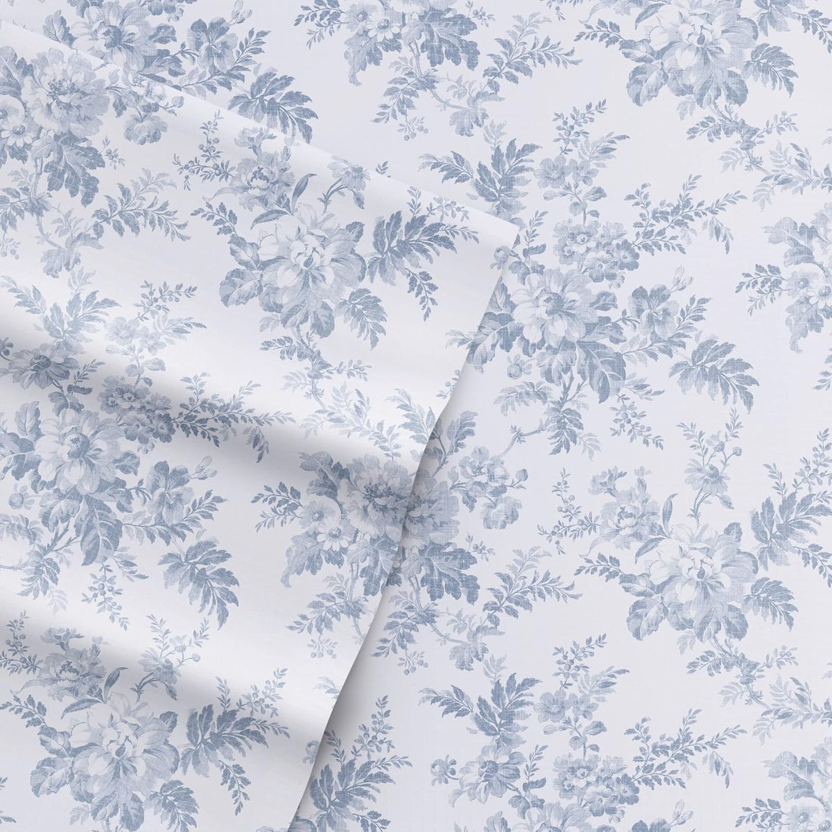 Laura Ashley - Juego de sábanas matrimoniales, Ropa de Cama de Franela de algodón, Cepillado para Mayor suavidad y Comodidad (Azul Vanessa, matrimonial)