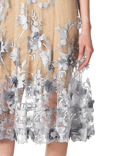 Dress the Population Audrey Spaghetti Correa Midi A-Line 3D Floral Vestido Vestido para Mujer
