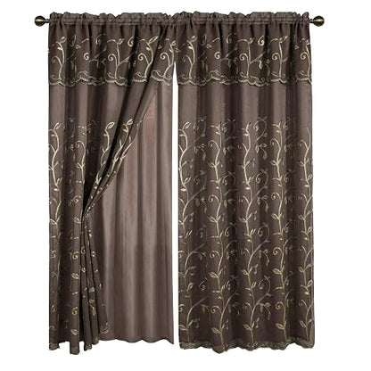 Elegant Comfort - Cortinas de Lujo Jacquard para Ventana, Juego de 2 Paneles con Cenefa adjunta y Respaldo Transparente de 54 x 84 Pulgadas, Cortinas victorianas con Bolsillo para Barra para Sala de