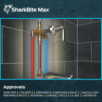 SharkBite Max Adaptador FNPT de 1/2 x 1/2 pulgadas, paquete de 4, ajuste de fontanería de latón a presión para conectar, tubería PEX, cobre, CPVC, PE-RT, HDPE, UR072A4