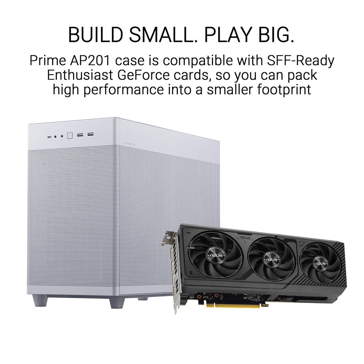 ASUS Prime AP201 White MicroATX Edición de vidrio templado compatible con tarjetas gráficas de hasta 338 mm, enfriadores de 360 mm y PSU ATX estándar, paneles laterales sin herramientas, panel lateral