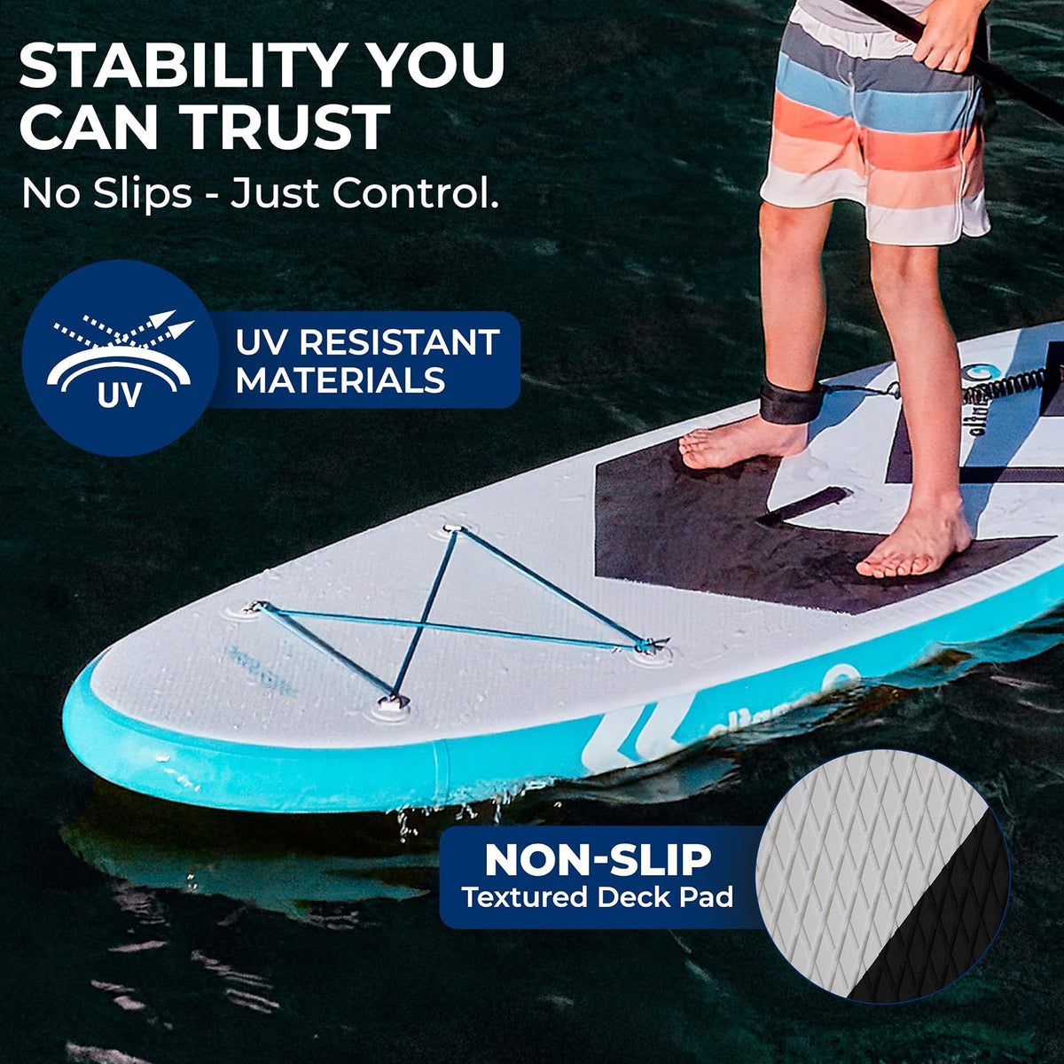 SereneLife - Tabla de Remo Inflable para niños de 7 pies 9 Pulgadas, Sup para jóvenes con Bomba de acción única, Paleta Ajustable y Mochila, diseño Estable de 30 Pulgadas de Ancho con Almohadilla de