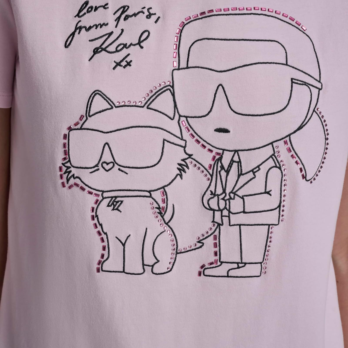 Karl Lagerfeld - Playera de Manga Corta con Cuello Redondo para Mujer