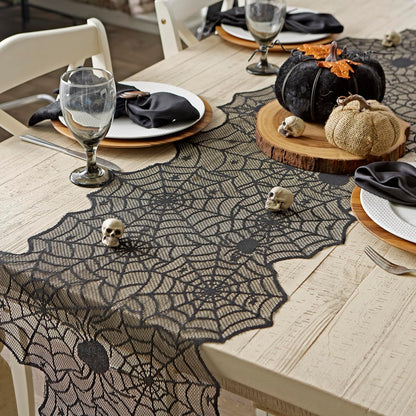 DII Halloween Lace Table Runner for Halloween Parties, Décor, Dinners, 18 by 72-Inch, Black