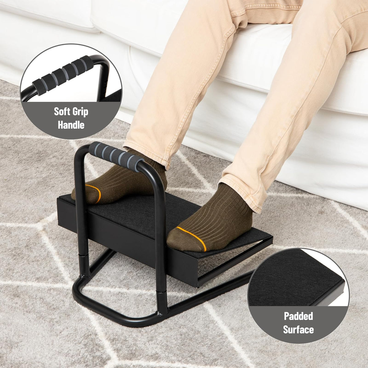 Mind Reader Foot Rest, Under Desk at Work, Ergonomic, Height Adjustable, Office, Metal, 15" L x 14.25" W x 14.5" H, Black