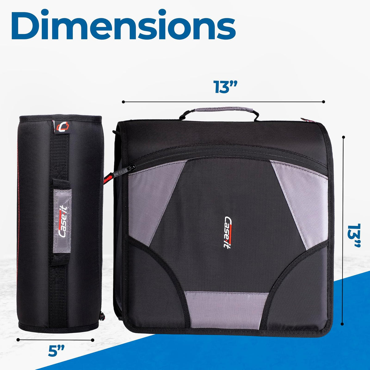 Case it - Carpeta de pestañas Mighty con cierre, 3 anillos, capacidad de 4 pulgadas, 11 x 8.5, color negro