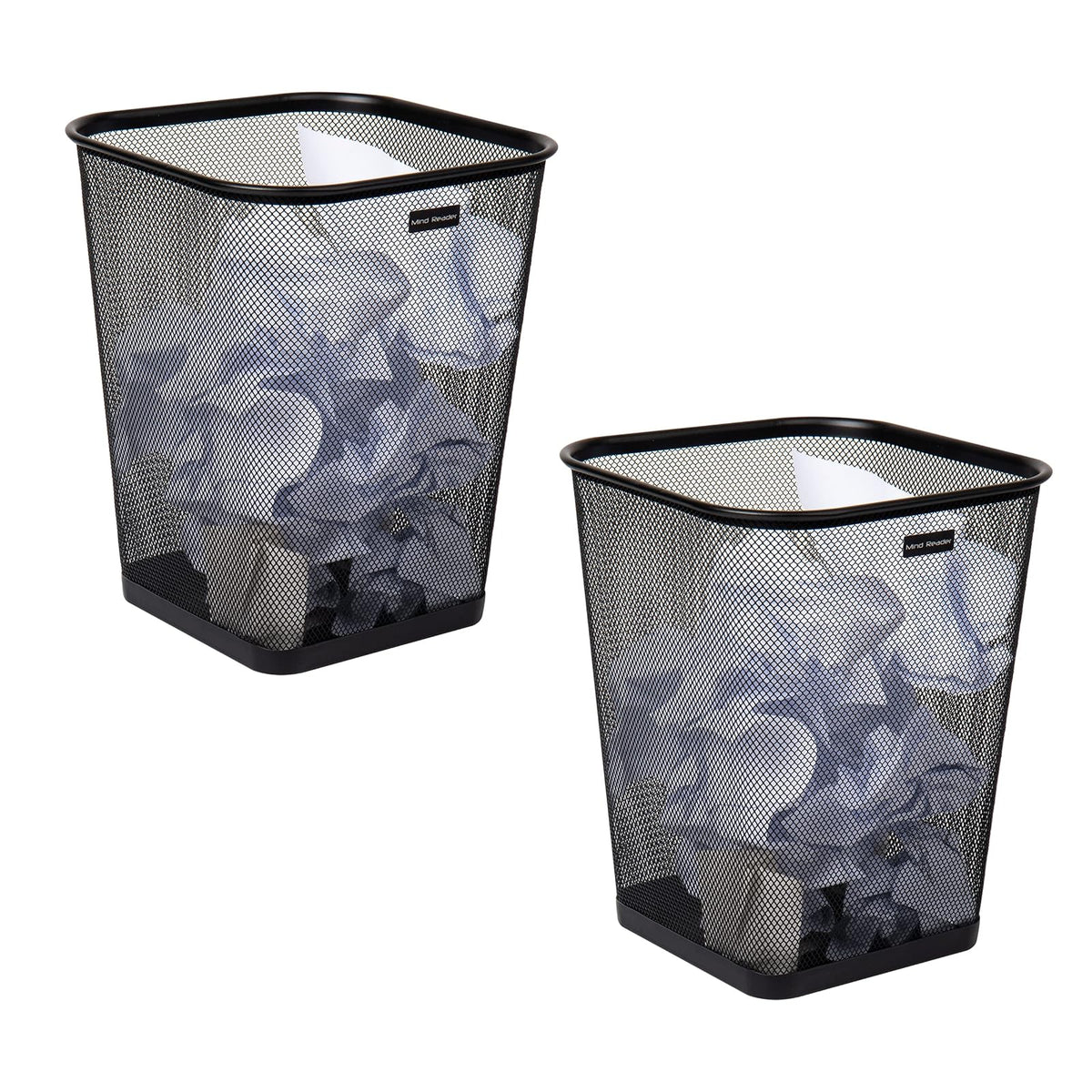 Mind Reader Mesh Trash Can, Waste Paper Basket, Square, Office, Metal Mesh, 9.75" L x 9.75" W x 12.25" H, Set of 2, Black