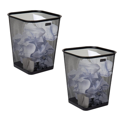 Mind Reader Mesh Trash Can, Waste Paper Basket, Square, Office, Metal Mesh, 9.75" L x 9.75" W x 12.25" H, Set of 2, Black