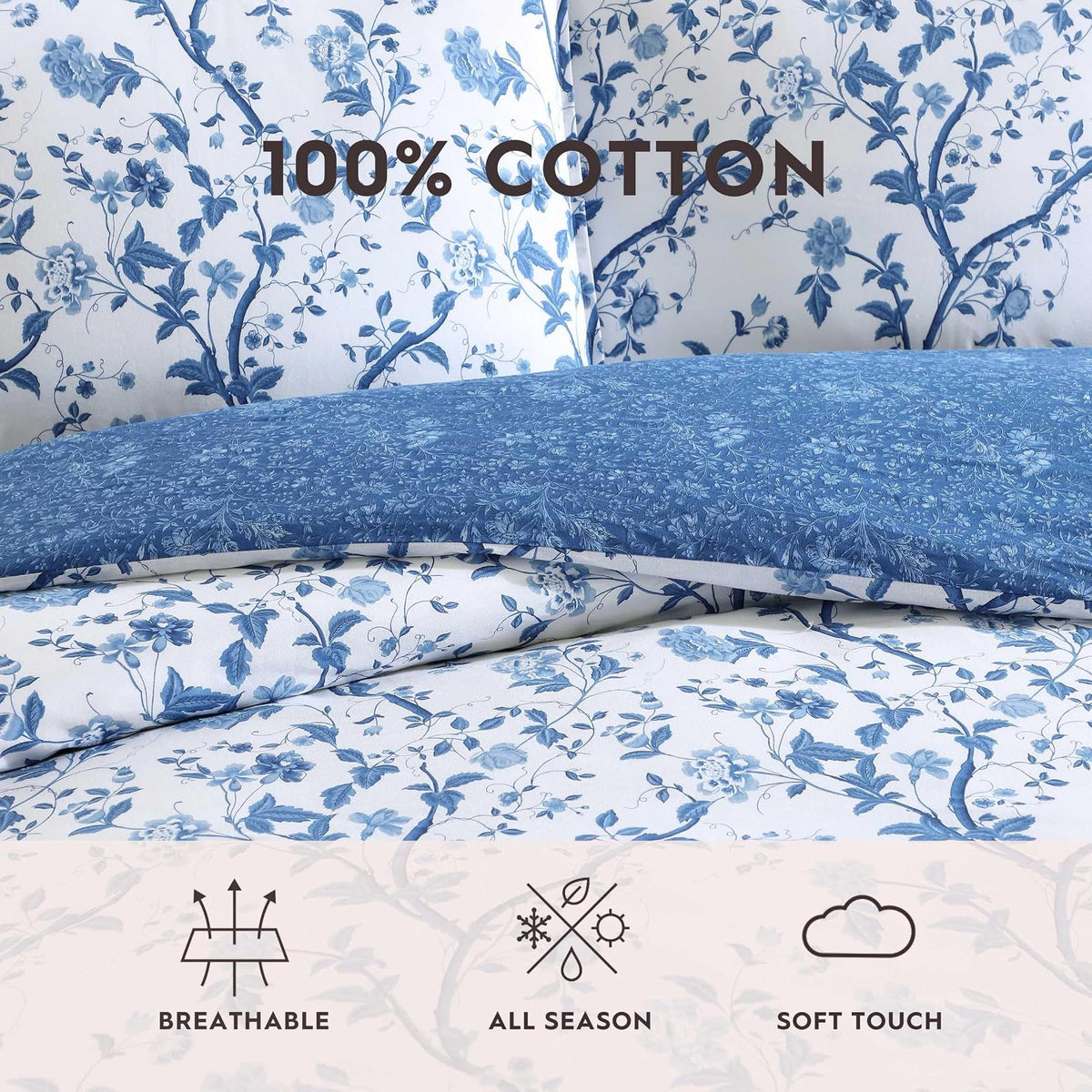 Laura Ashley Elise Bonus Comforter Set, King, Blue