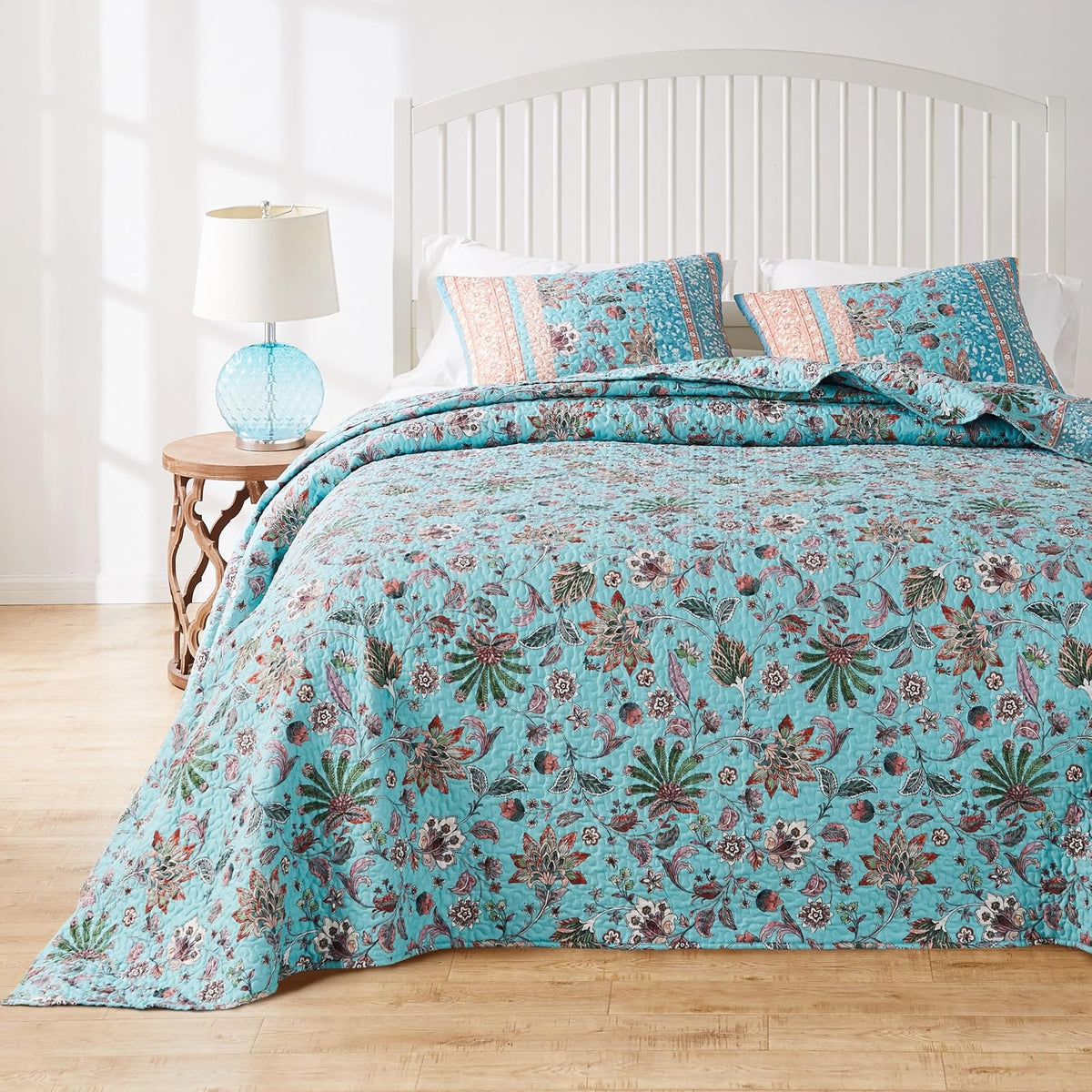 Greenland Home Audrey - Juego de Colcha, Edredón Acolchado, Ropa de Cama, 3 Piezas, Tamaño Jumbo Queen, Turquesa
