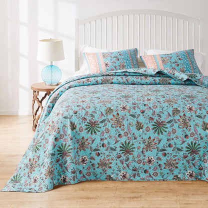 Greenland Home Audrey - Juego de Colcha, Edredón Acolchado, Ropa de Cama, 3 Piezas, Tamaño Jumbo Queen, Turquesa