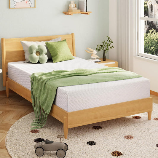 EGOHOME Colchón individual de 6 pulgadas para niños, colchón de espuma viscoelástica con gel de té verde refrescante, alivia la presión con soporte medio firme, certificado CertiPUR-US, 75 pulgadas de