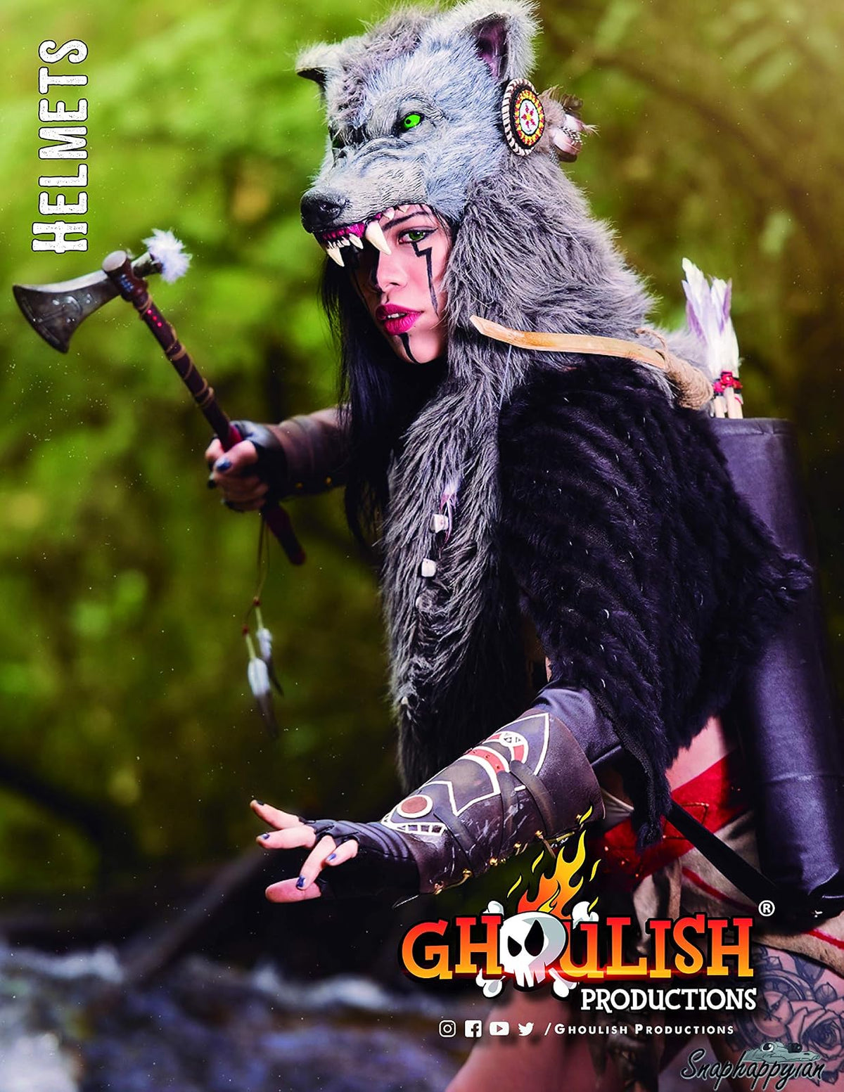 Ghoulish Productions Gray Wolf Helmet, Sombrero de Lobo Gris, Complemento de Disfraz de Guerrero Ideal para Halloween y Fiestas de Disfraces