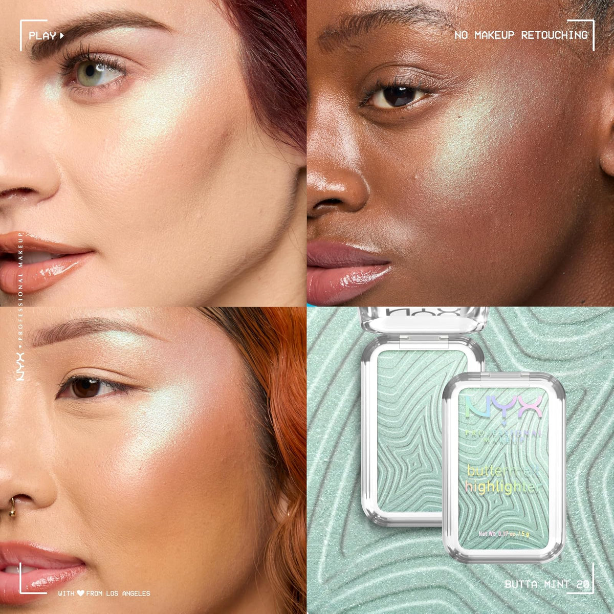 NYX Professional Makeup Highlighter, Iluminador Cremoso, 12 horas de Duración, Acabado Brillante y Natural, Fórmula Vegana, Tono Butta Mint, 5 g