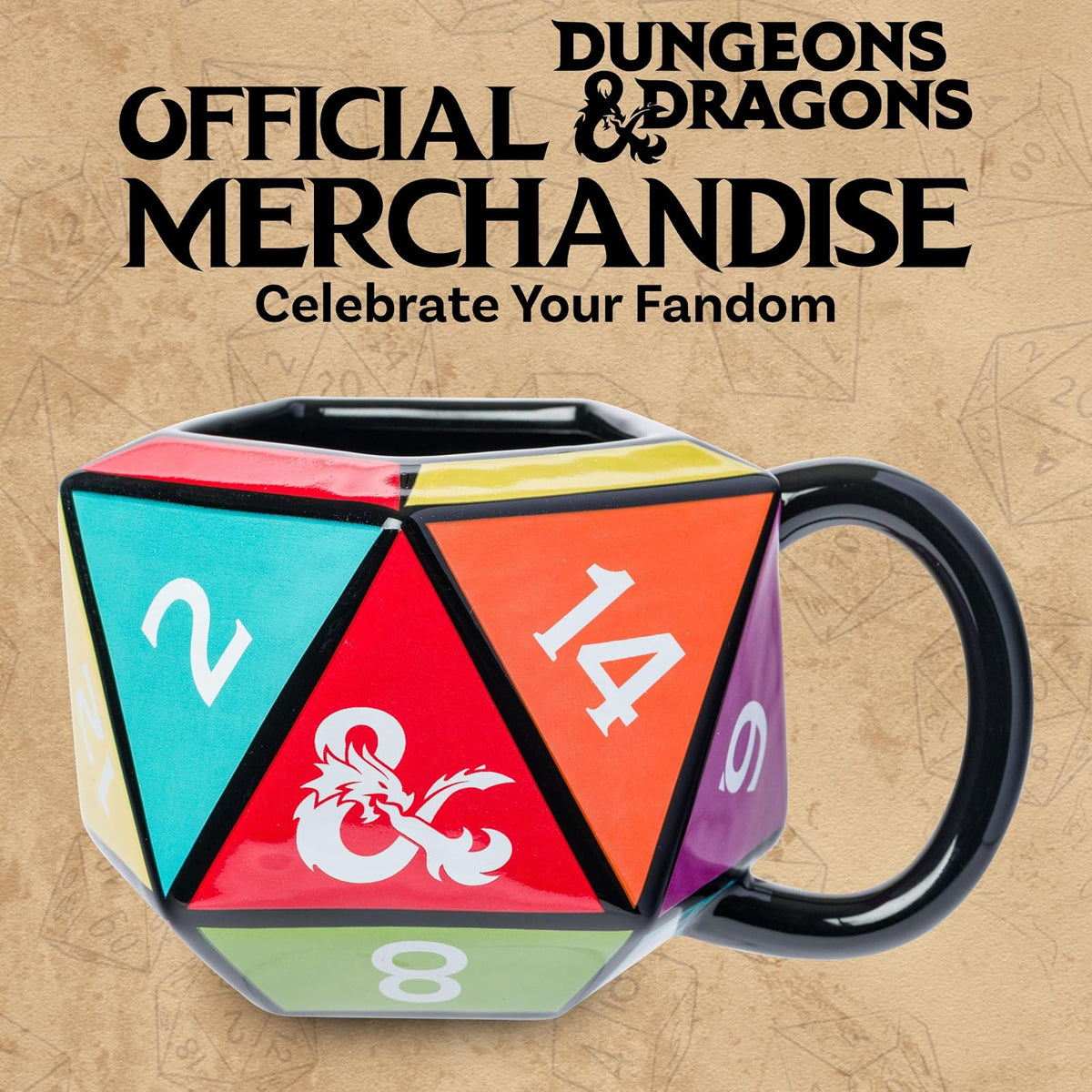 Silver Buffalo Dungeons & Dragons D20 - Taza esculpida 3D de cerámica, 20 onzas