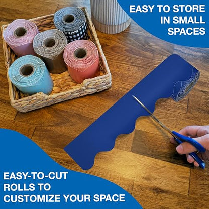 Carson Dellosa - Tablero de anuncios de 65 pies, color azul marino, 1 rollo de ribete festoneado para pizarrón blanca rodante, corcho y pósterboard, decoraciones patrióticas, fiestas y decoración de