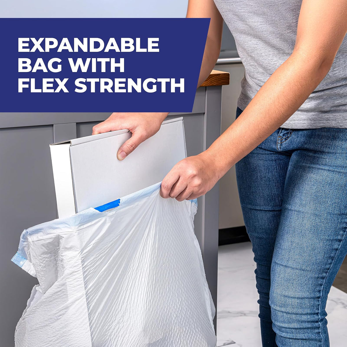 Hefty bolsas de basura con cordón para cocina, ultra fuertes, 13 galones, Explosión de limpieza, Blanco, 80 Count