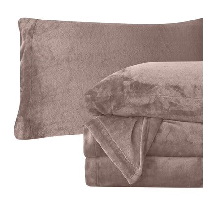 Elegant Comfort Juego de Sábanas de Franela de Terciopelo, 4 Piezas - Gris pardo - Queen