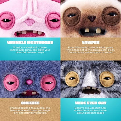 Fuggler Gato Callejero Llavero de Peluche de 12.7 cm Coleccionable (Paquete de 6) de ZURU Divertido Monstruo Feo con Diseño de Gato Callejero Travieso, Dientes Característicos y Llavero de Clip para