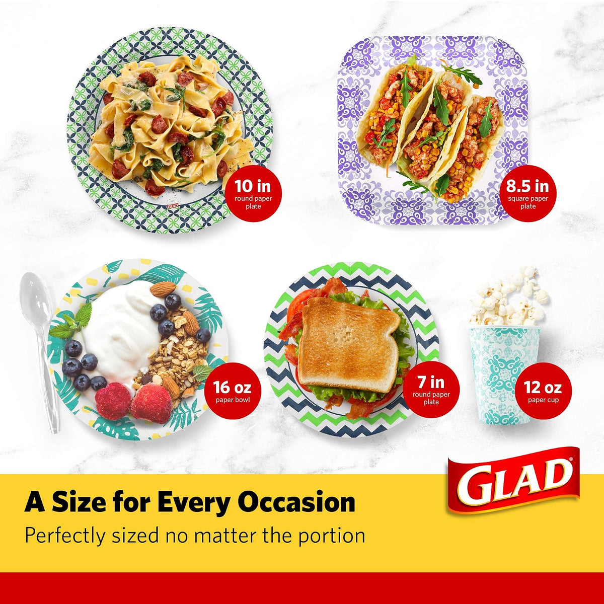 Glad Tabletop Round Disposable Paper Plates With Palm Leaves Design, 10 Inches, 50 Count